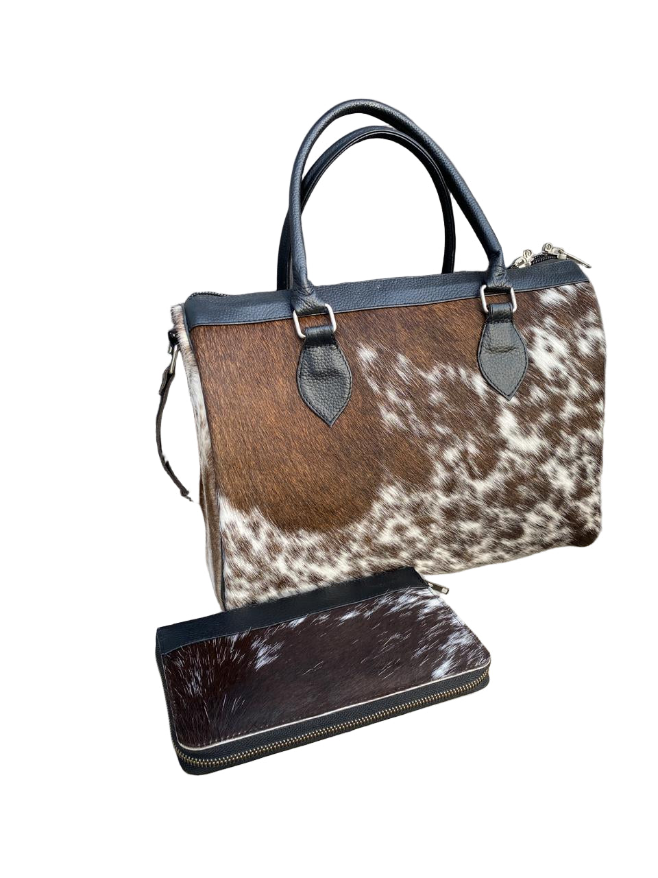 Brown & White Cowhide Tote Bag