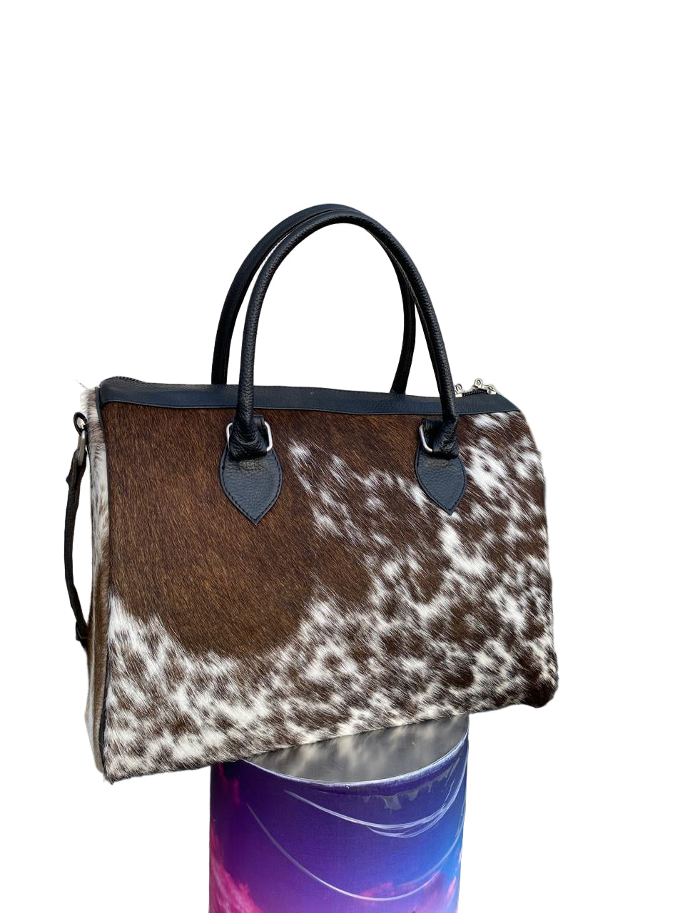 Brown & White Cowhide Tote Bag