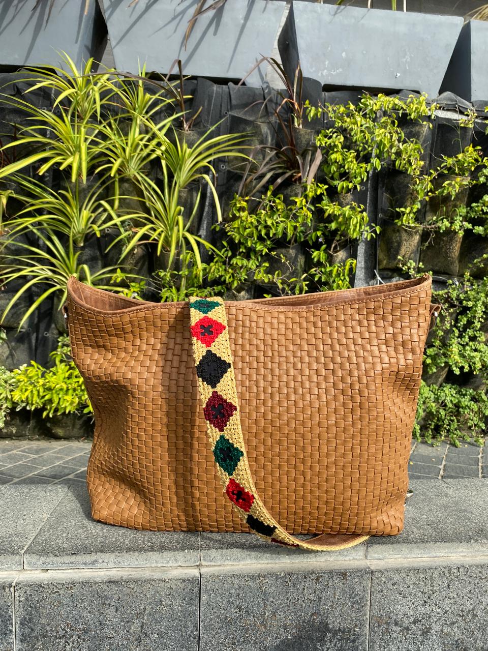 Handwoven Beige Sheep Leather Handbag