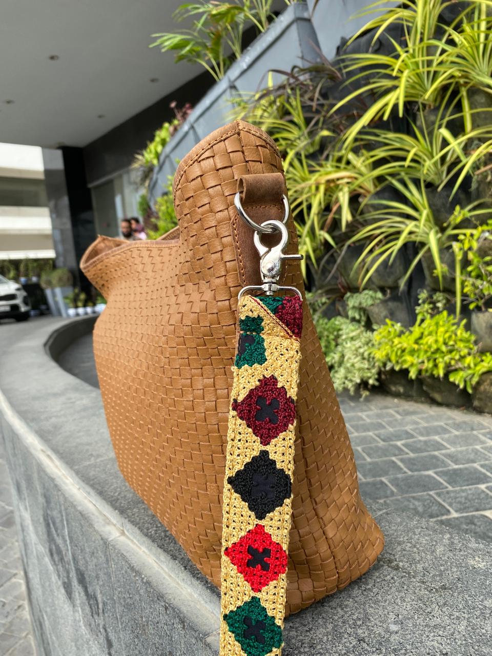 Handwoven Beige Sheep Leather Handbag