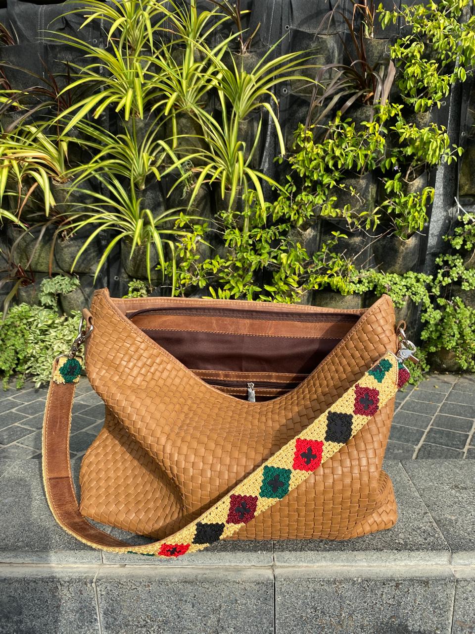 Handwoven Beige Sheep Leather Handbag