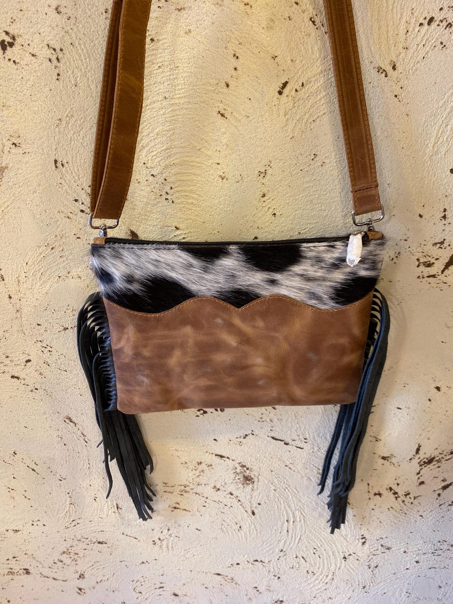 Cowhide crossbody women's fringe women tote