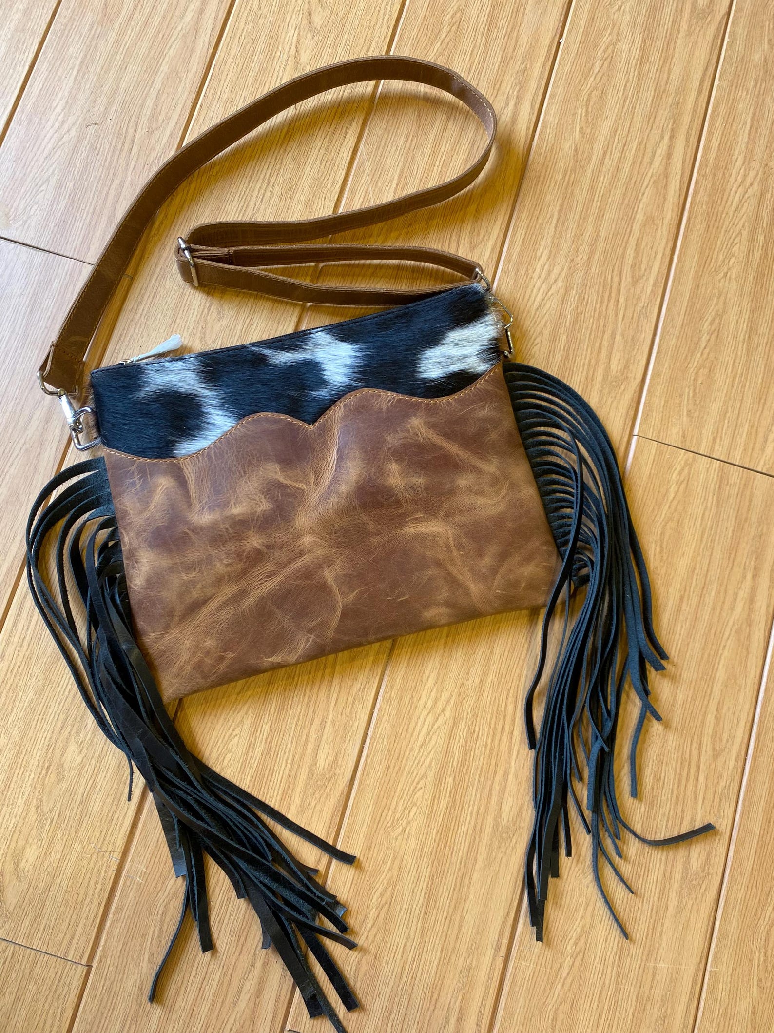 Cowhide crossbody women's fringe women tote