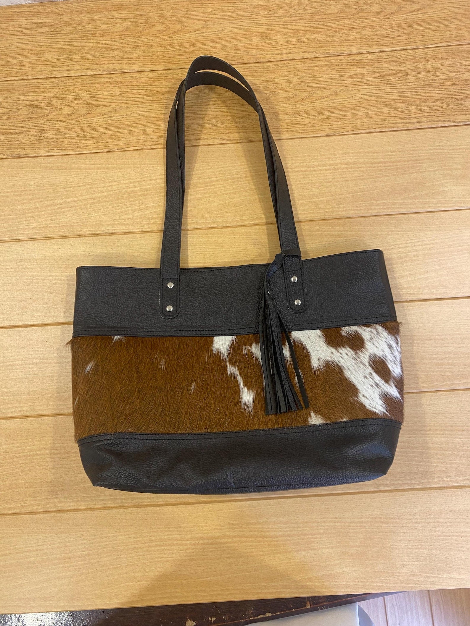 Rustic Cowhide Tote Bag with Hair-On Hide