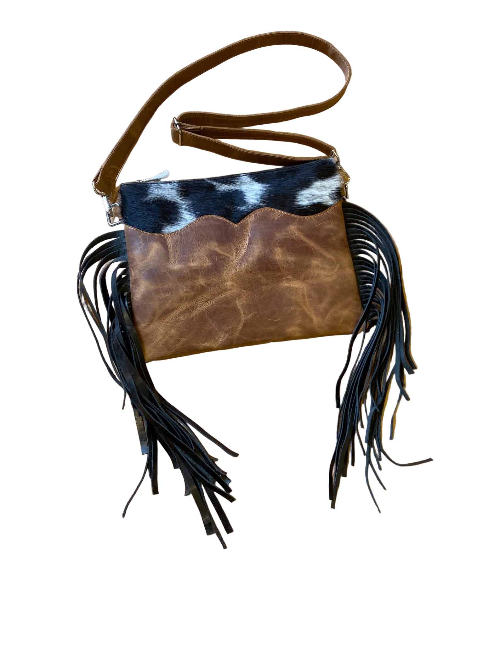 Cowhide crossbody women's fringe women tote