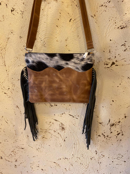 Cowhide crossbody women's fringe women tote
