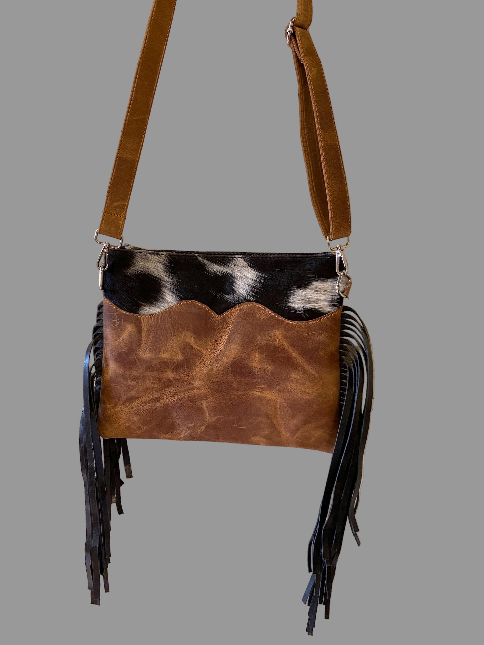 Cowhide crossbody women's fringe women tote