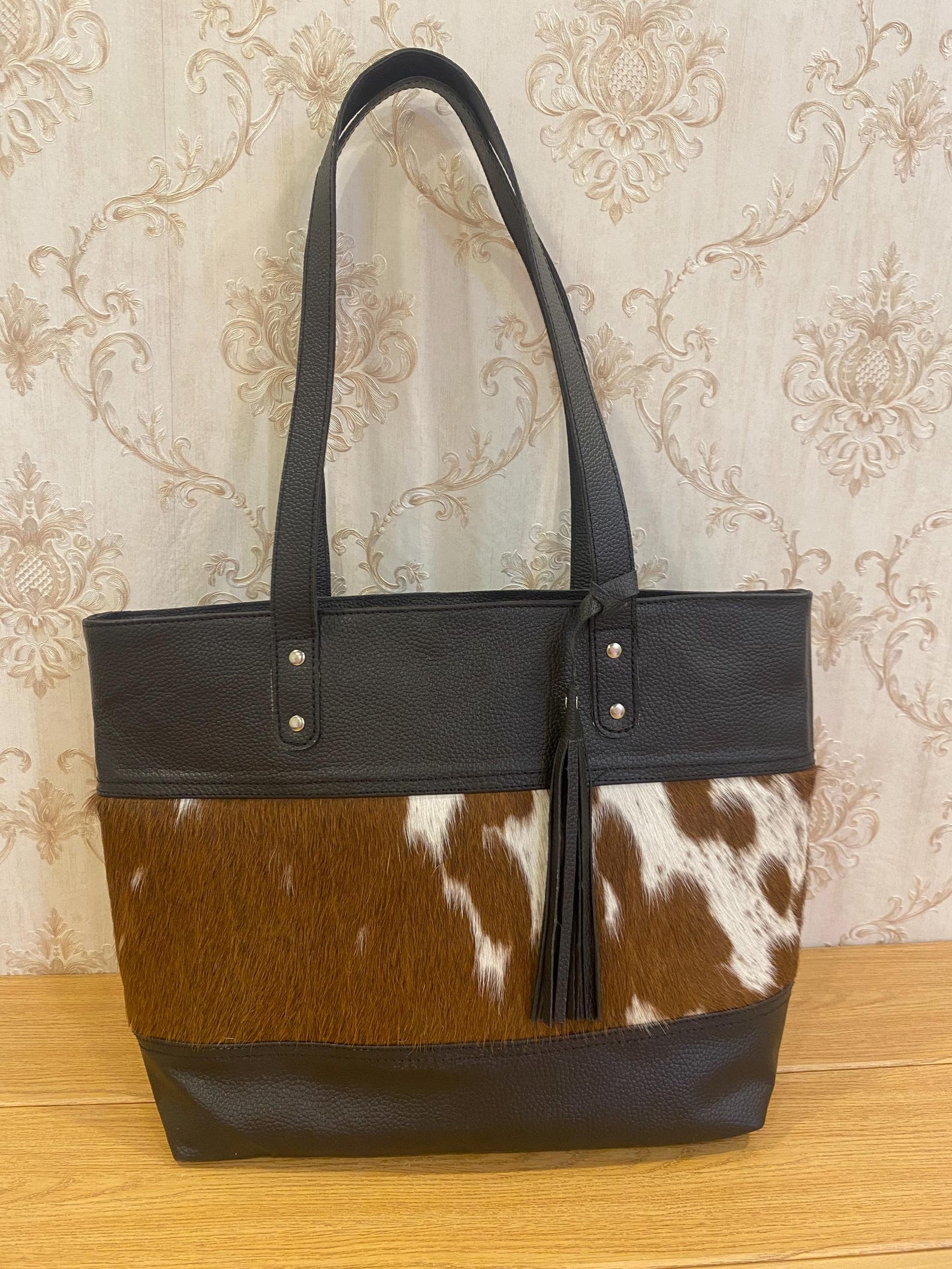 Rustic Cowhide Tote Bag with Hair-On Hide