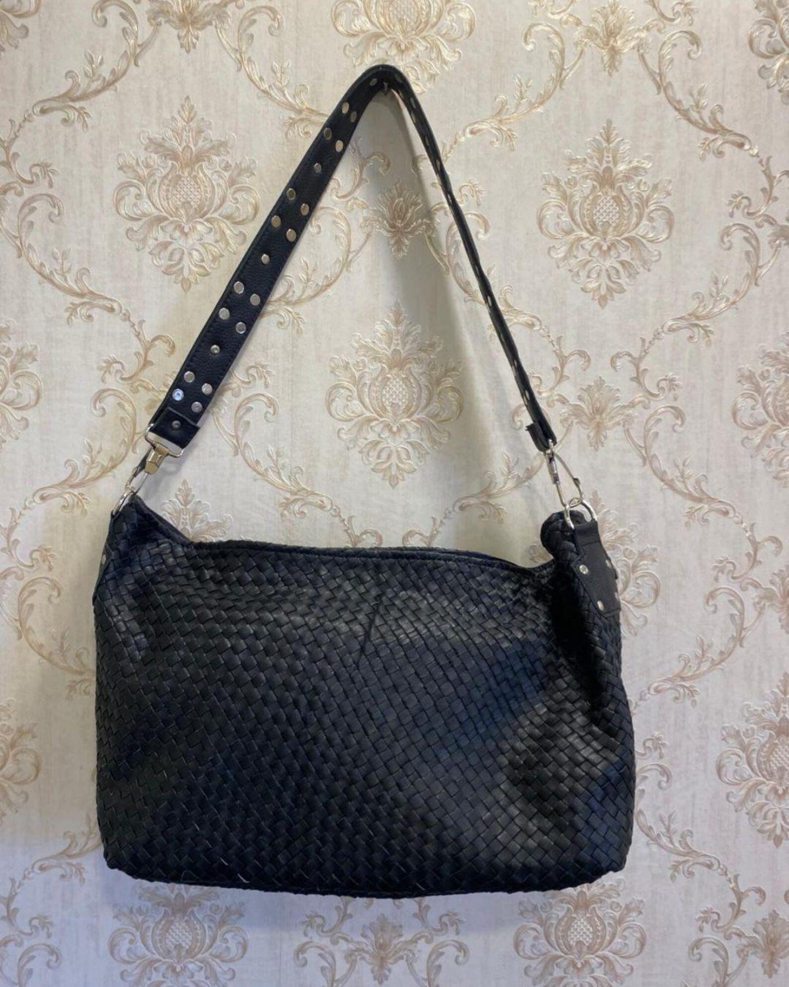 Handmade Leather hand woven bag ( BLACKII )