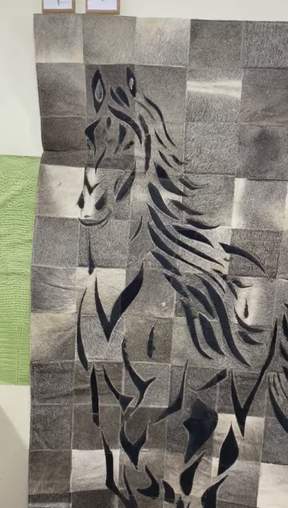 Cowhide Patch Work Rug – Horse Design